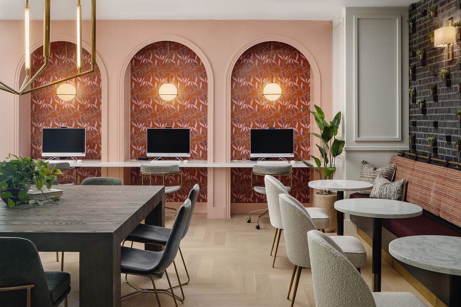 Hospitality interior with a decorative feature wall